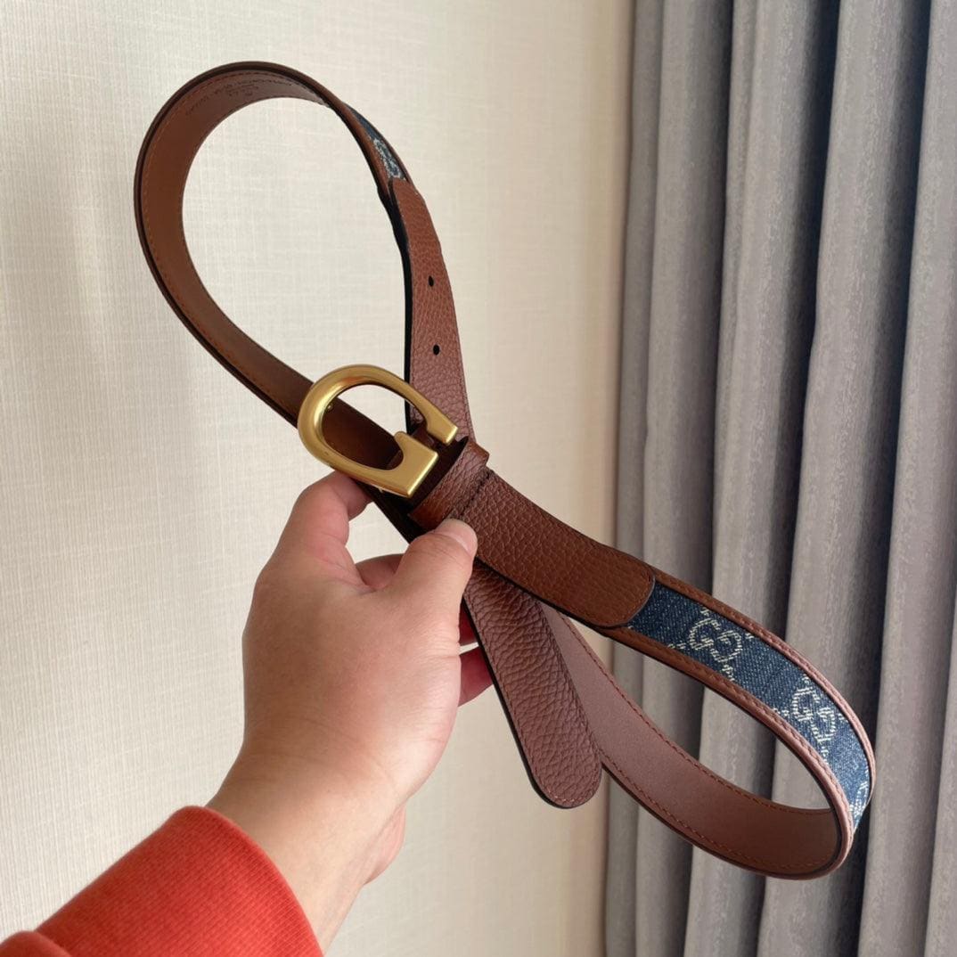 GUCCI Embellished coated-canvas and leather belt 'Brown/Blue' | Banlieue91