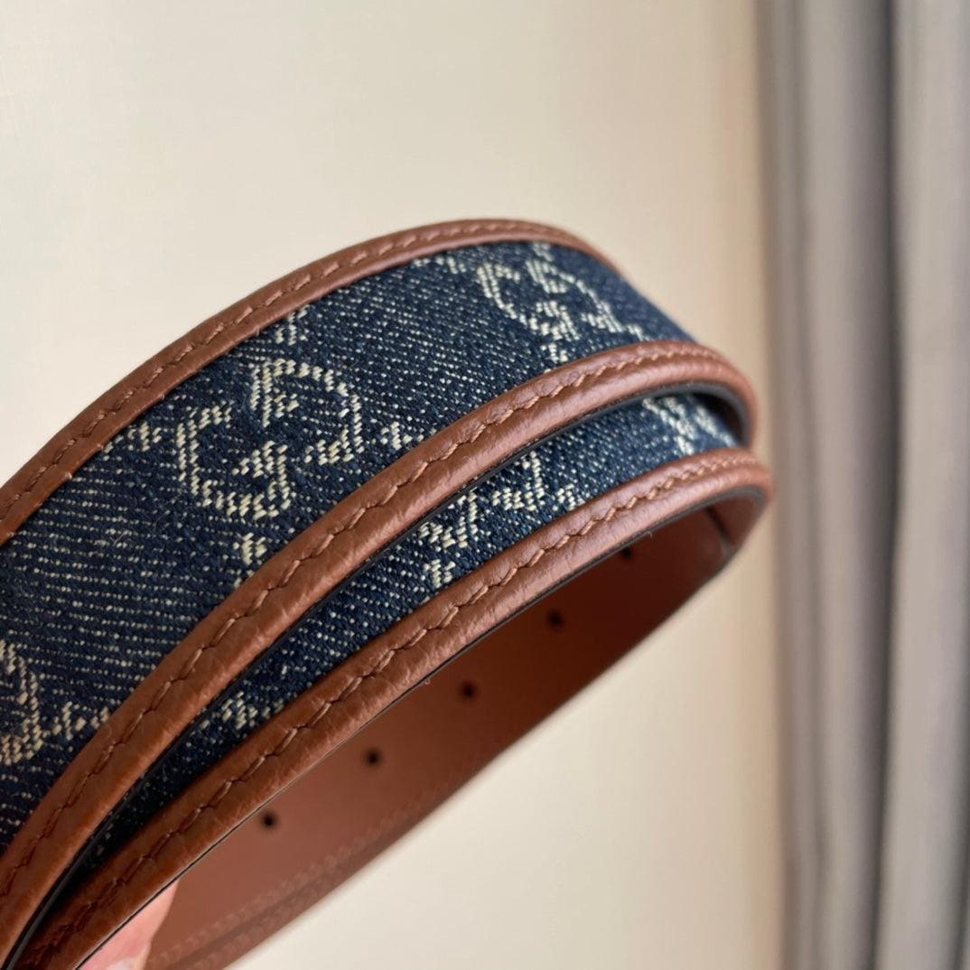 GUCCI Embellished coated-canvas and leather belt 'Brown/Blue' | Banlieue91