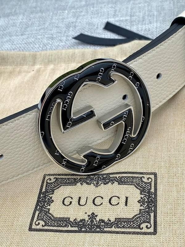 GUCCI Embellished coated-canvas and leather belt 'Cream' | Banlieue91