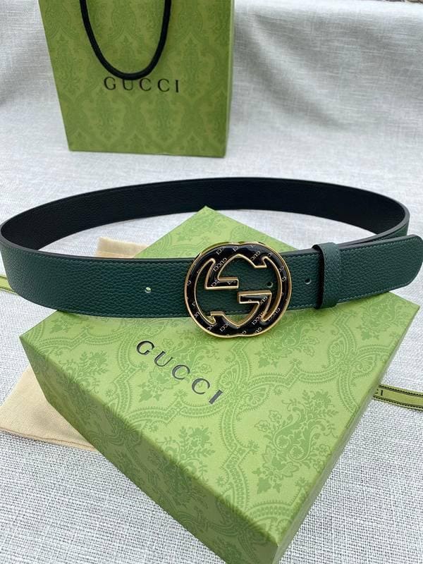 GUCCI Embellished coated-canvas and leather belt 'Green' | Banlieue91