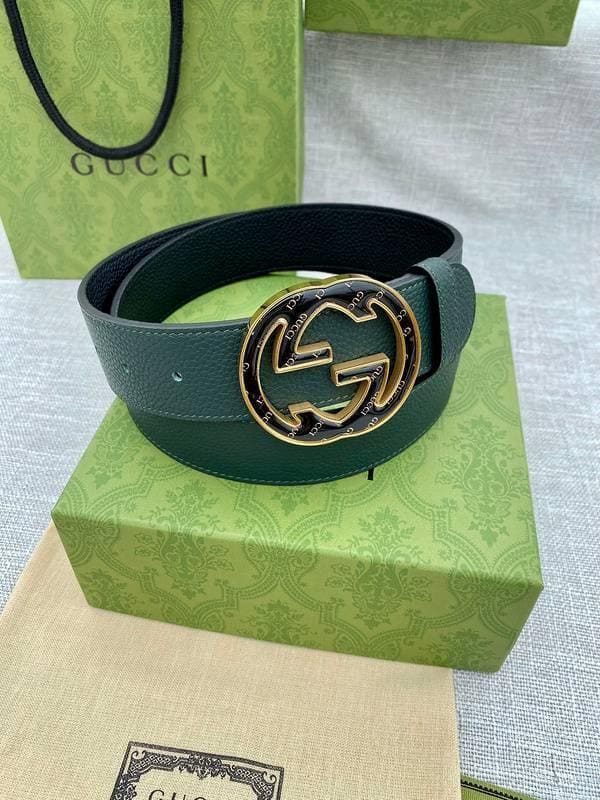 GUCCI Embellished coated-canvas and leather belt 'Green' | Banlieue91