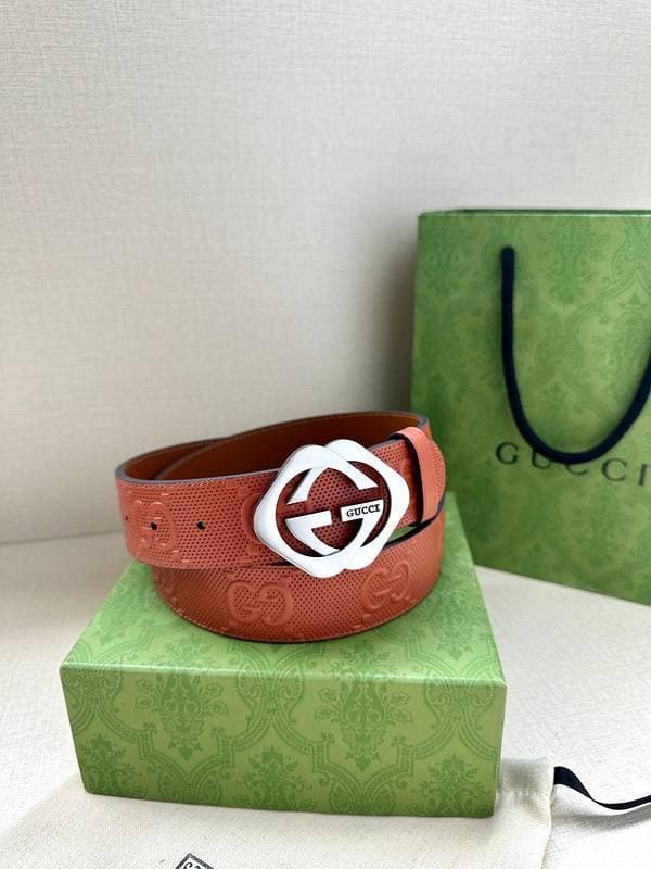 GUCCI Embellished coated-canvas and leather belt 'Red' | Banlieue91