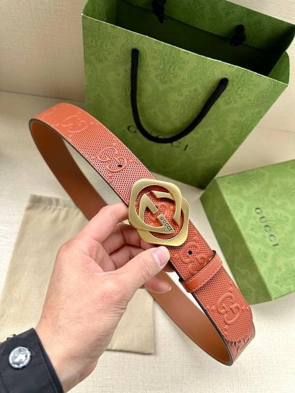 GUCCI Embellished coated-canvas and leather belt 'Red' | Banlieue91