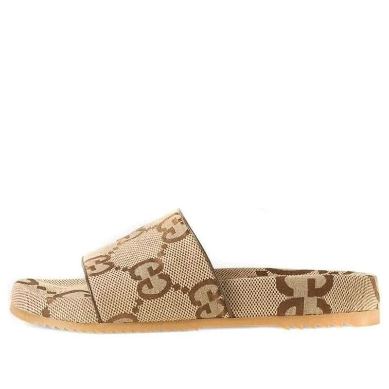 Gucci GG Canvas Camel Monogram Slide Sandals with Platform Sole - Chic Italian Casual Footwear | Banlieue91