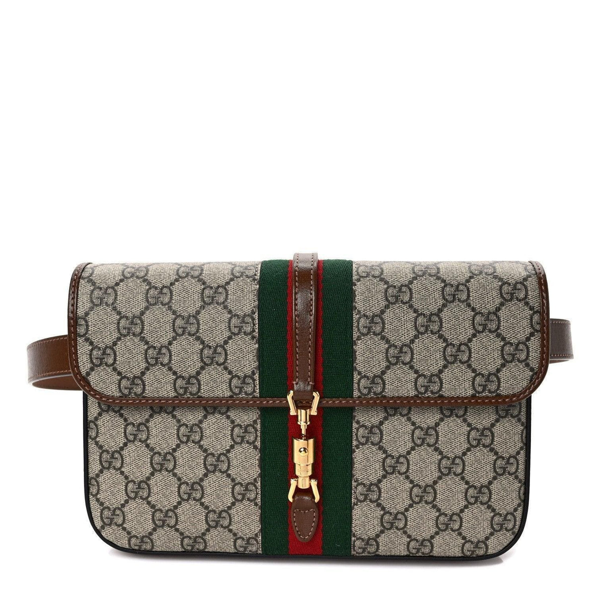 Gucci GG Supreme Monogram Azalea Calfskin Web Jackie 1961 Belt Bag Beige Ebony Brown Sugar | Banlieue91