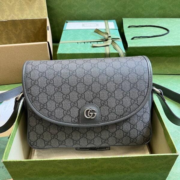 Gucci GG Supreme Monogram Textured Dollar Calfskin Ophidia Flap Shoulder Bag | Banlieue91