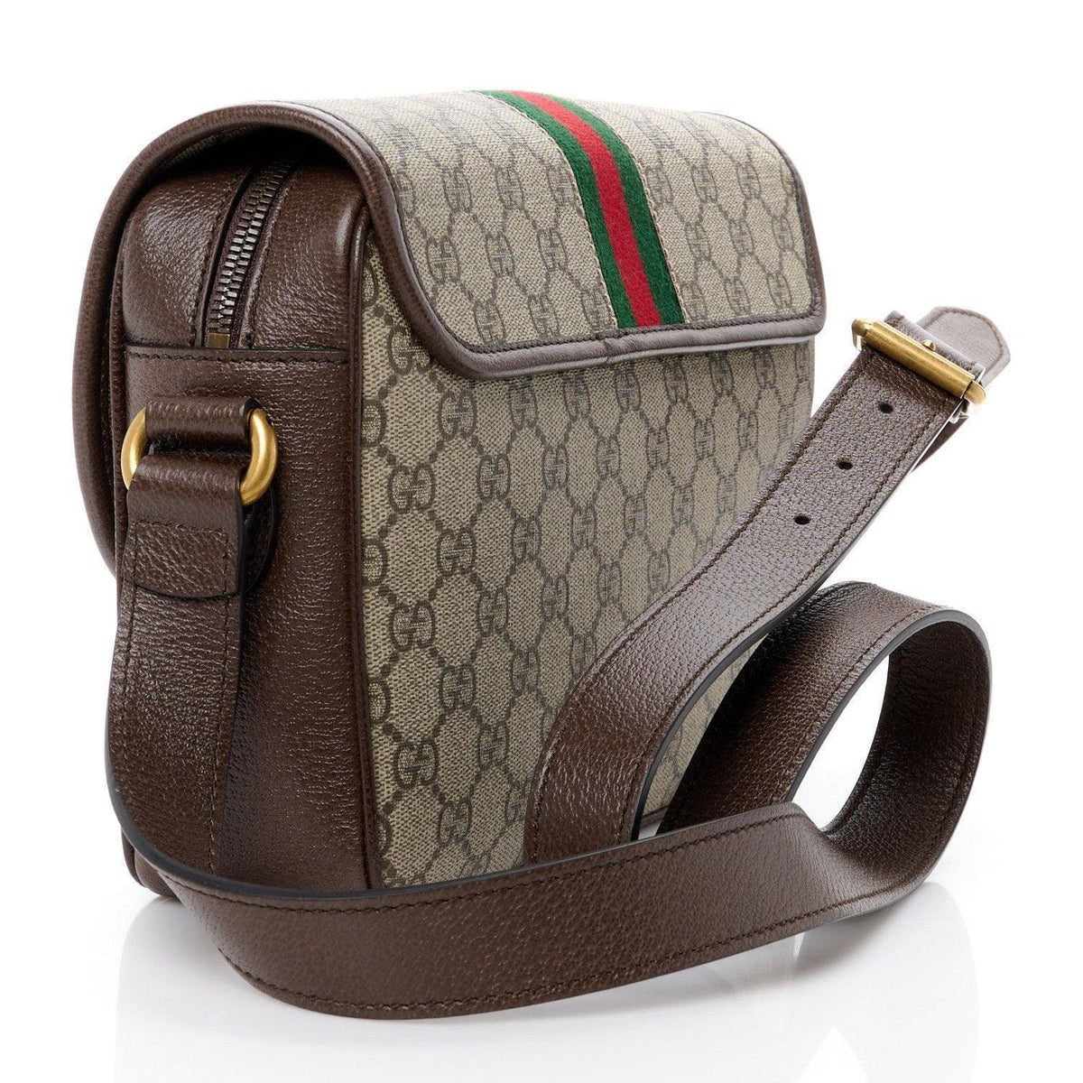 Gucci GG Supreme Monogram Textured Dollar Calfskin Ophidia Flap Shoulder Bag Beige Ebony New Acero | Banlieue91