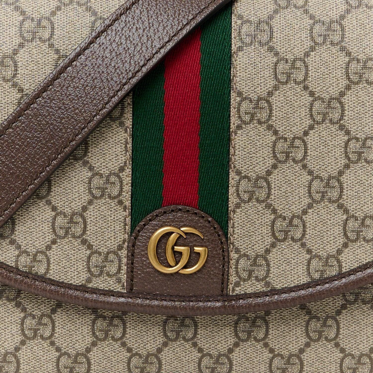 Gucci GG Supreme Monogram Textured Dollar Calfskin Ophidia Flap Shoulder Bag Beige Ebony New Acero | Banlieue91