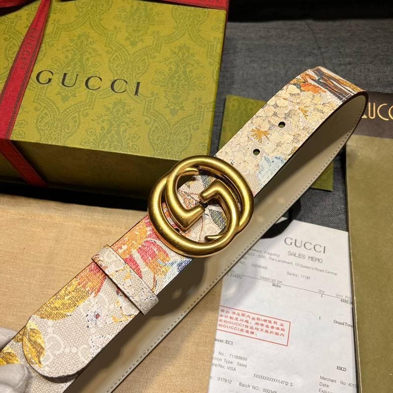 Gucci Guccissima Leather Floral Print Double Gold G Buckle Woman Belt 'Multicolor' | Banlieue91