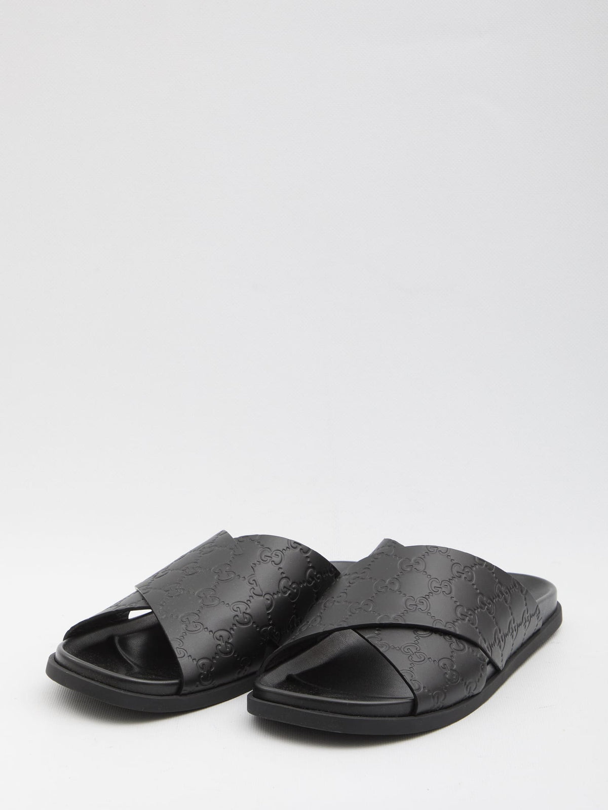 GUCCI Men's Leather Slide Sandals with Braided Strap and Embossed Logo - Comfortable Rubber Sole | Banlieue91