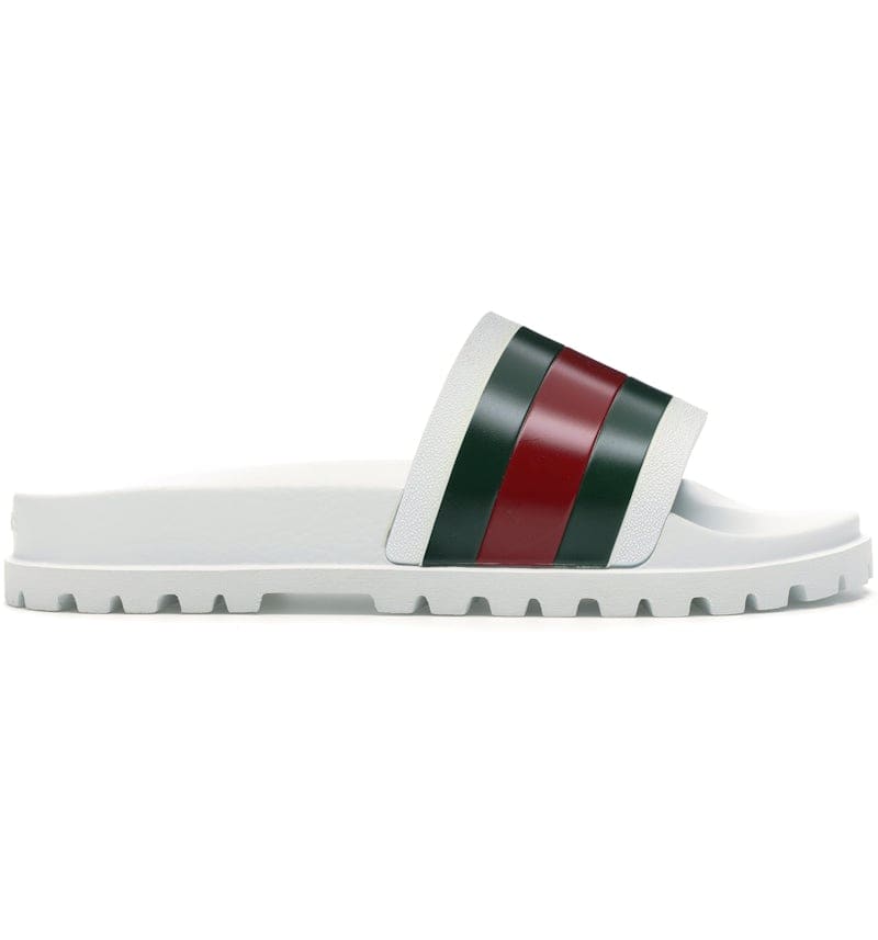 Gucci Rubber Web Mens Lug Sole Slide Sandals Wihite Green Red | Banlieue91