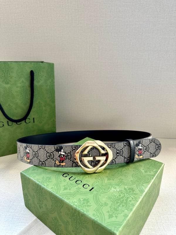 GUCCI x Mickey Mouse Embellished coated-canvas and leather belt 'Grey' | Banlieue91