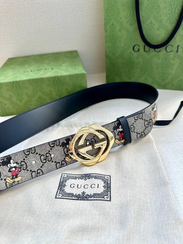 GUCCI x Mickey Mouse Embellished coated-canvas and leather belt 'Grey' | Banlieue91