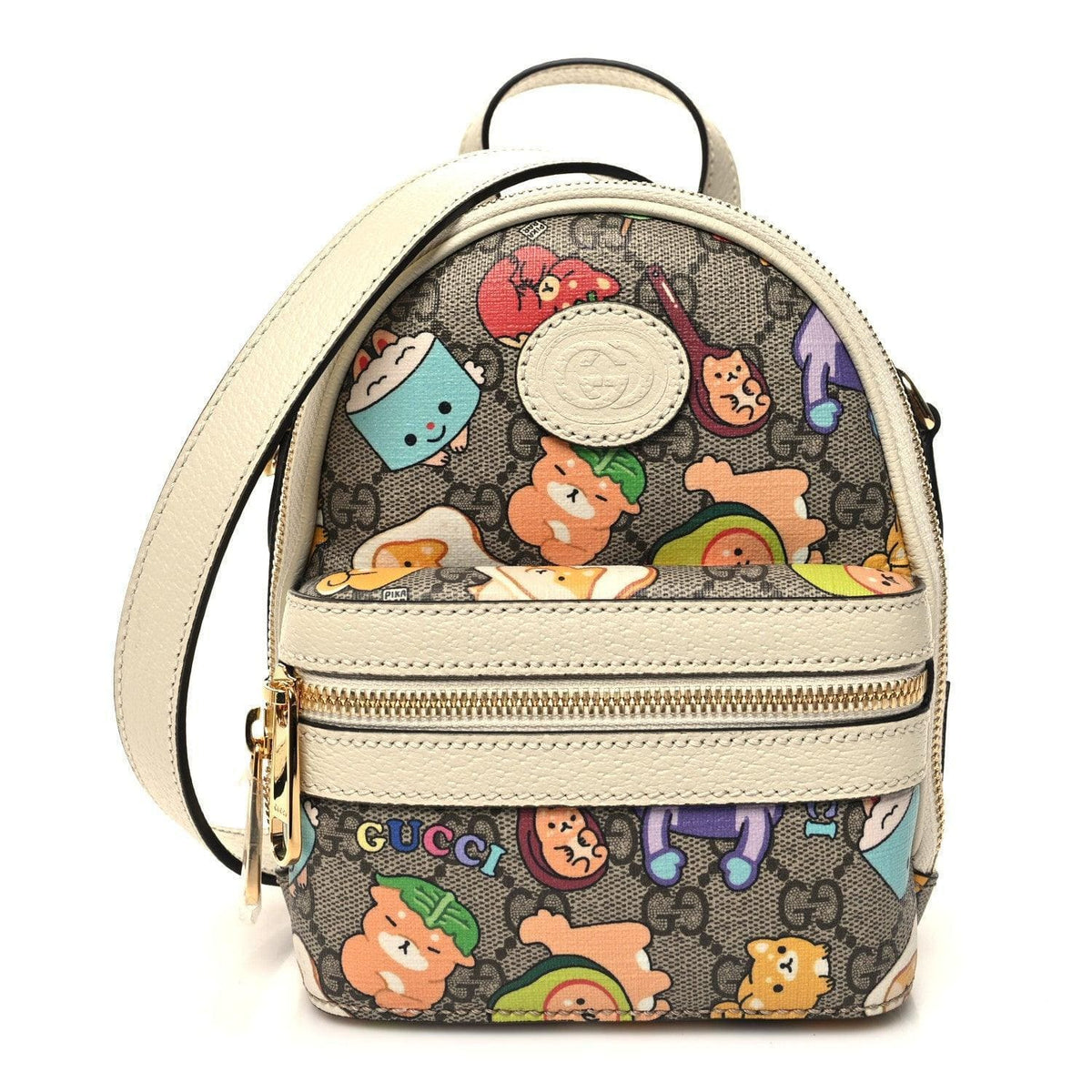 Gucci X PIKARAR GG Supreme Monogram Textured Dollar Calfskin Animal Print Retro Interlocking G Multi-Function Bag Beige Ebony Multicolor Mystic White | Banlieue91