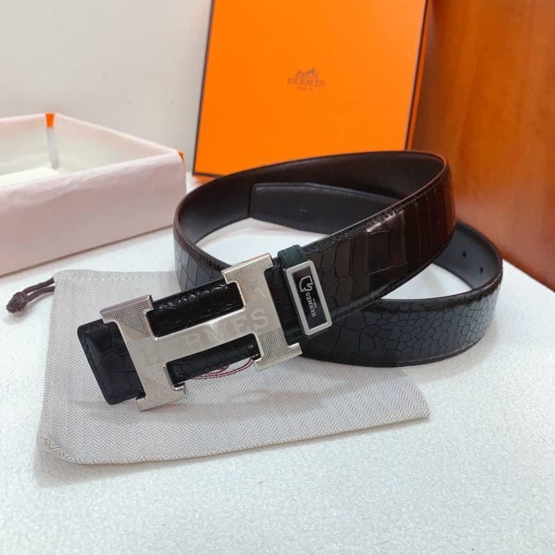 Hermès Silver 'H' Buckle Belt – Luxury Black Leather for Men | Banlieue91