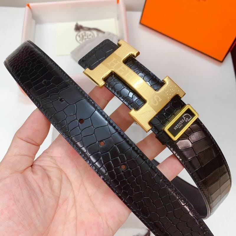 Hermes Men Gold Buckle Belt 'Black' | Banlieue91