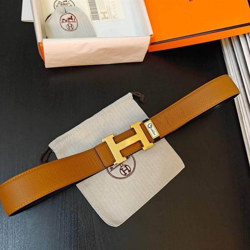 Hermes Men Gold Buckle Belt 'Brown' | Banlieue91