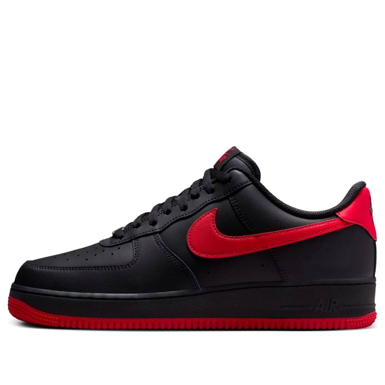 Nike Air Force 1 Low 'Vamps' featuring a bold black-suede upper and striking deep red accents on the sole and side Swoosh.