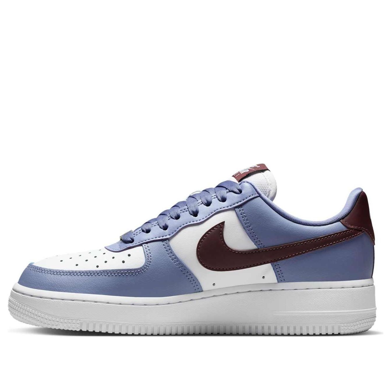 Nike Air Force 1 Low 'Diffused Blue' stylish sneaker in Diffused Blue, Dark Team Red, and White colorway, showcasing its sleek design.