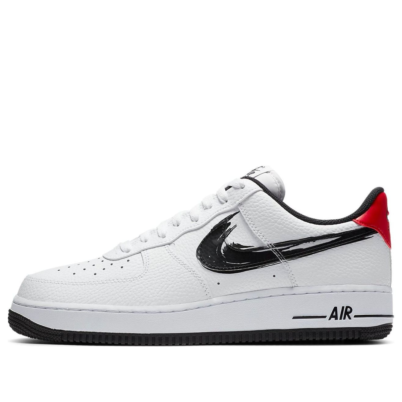 Nike Air Force 1 Low 'Brushstroke - White' side view showcasing its white and black leather upper with painted swoosh design.