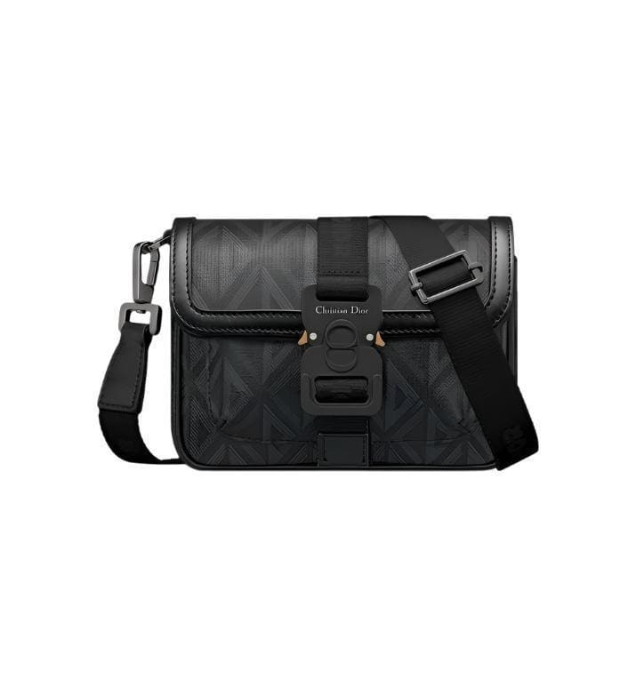 Mini Dior Hit the Road Messenger Bag with Flap Black Coated Cotton Canvas with CD Diamond Print | Banlieue91