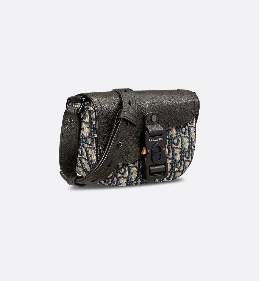 Mini Saddle Messenger Bag with Flap Black Dior Oblique Jacquard and Black Grained Calfskin | Banlieue91