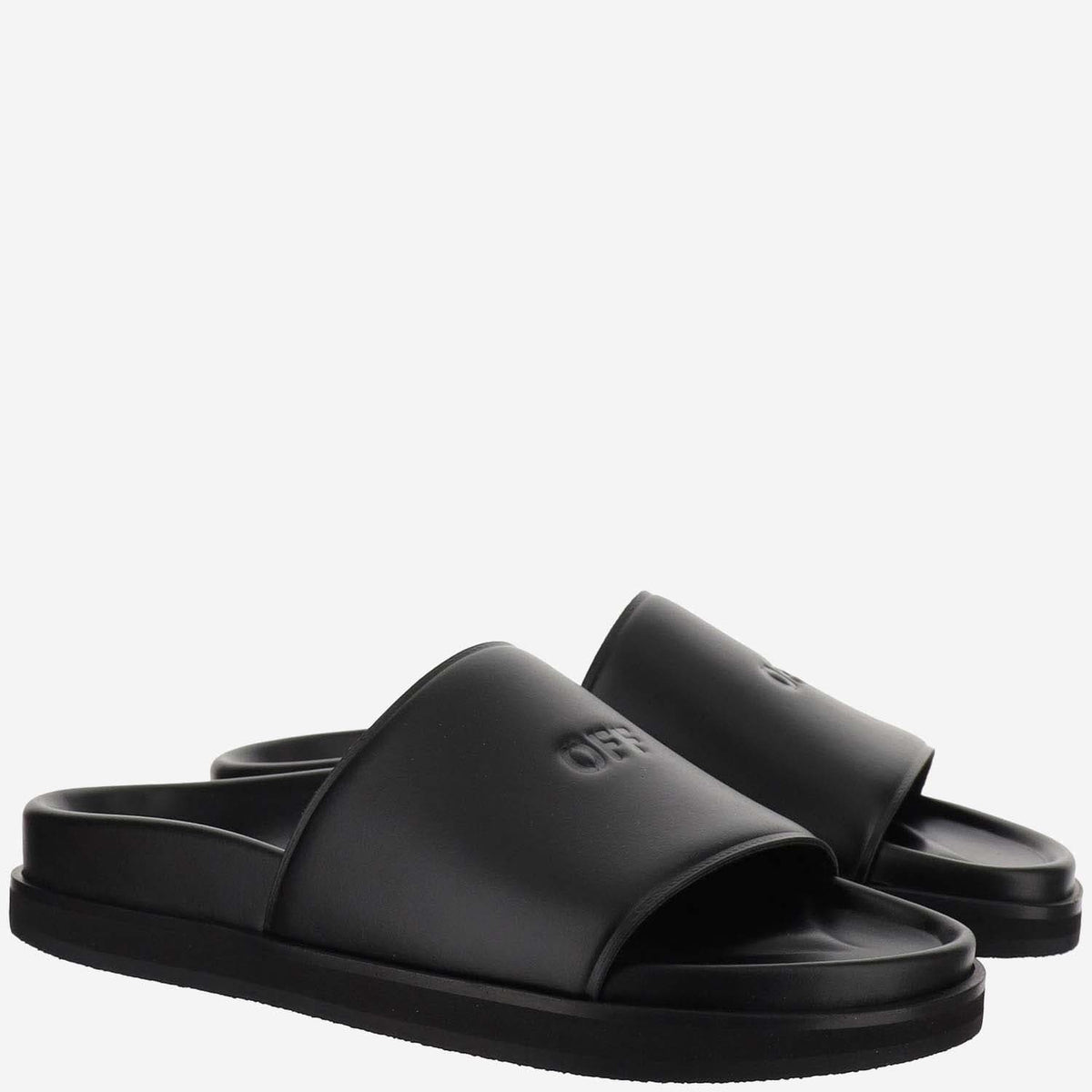 Off White Leather Slippers With Logo | Banlieue91