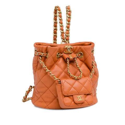 Chanel Tweed Quilted Small CC Chain Bucket Backpack Orange - Banlieue91