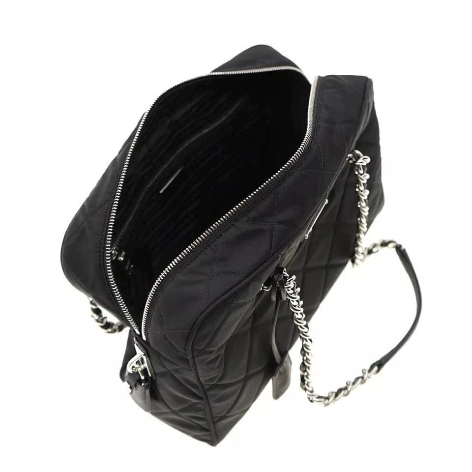 Prada Chain Shoulder Bag Quilted Black Nylon | Banlieue91