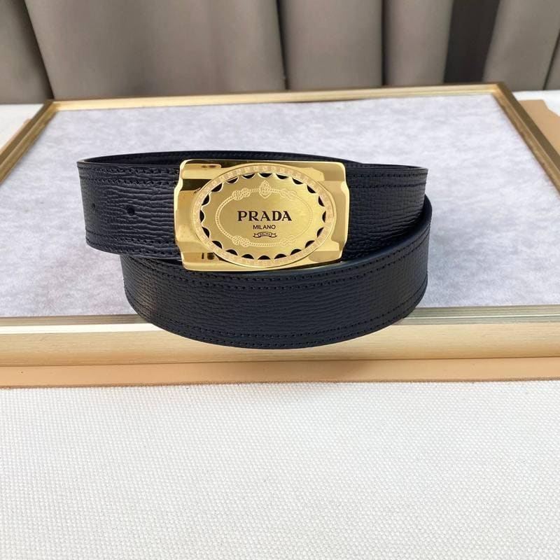 Prada Leather Belt Brushed Golden Buckle 'Black' | Banlieue91