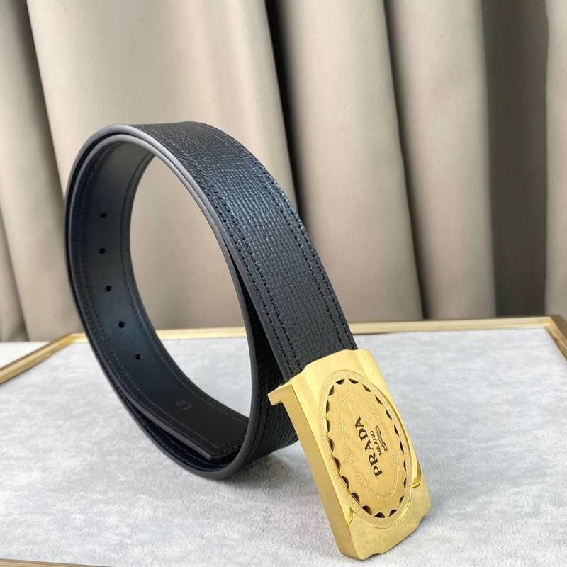 Prada Leather Belt Brushed Golden Buckle 'Black' | Banlieue91