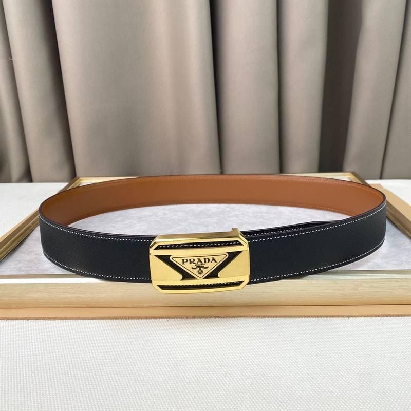 Prada Leather Belt Brushed Golden Buckle 'Black' | Banlieue91
