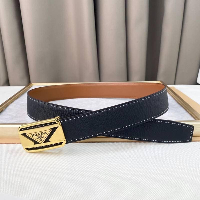 Prada Leather Belt Brushed Golden Buckle 'Black' | Banlieue91