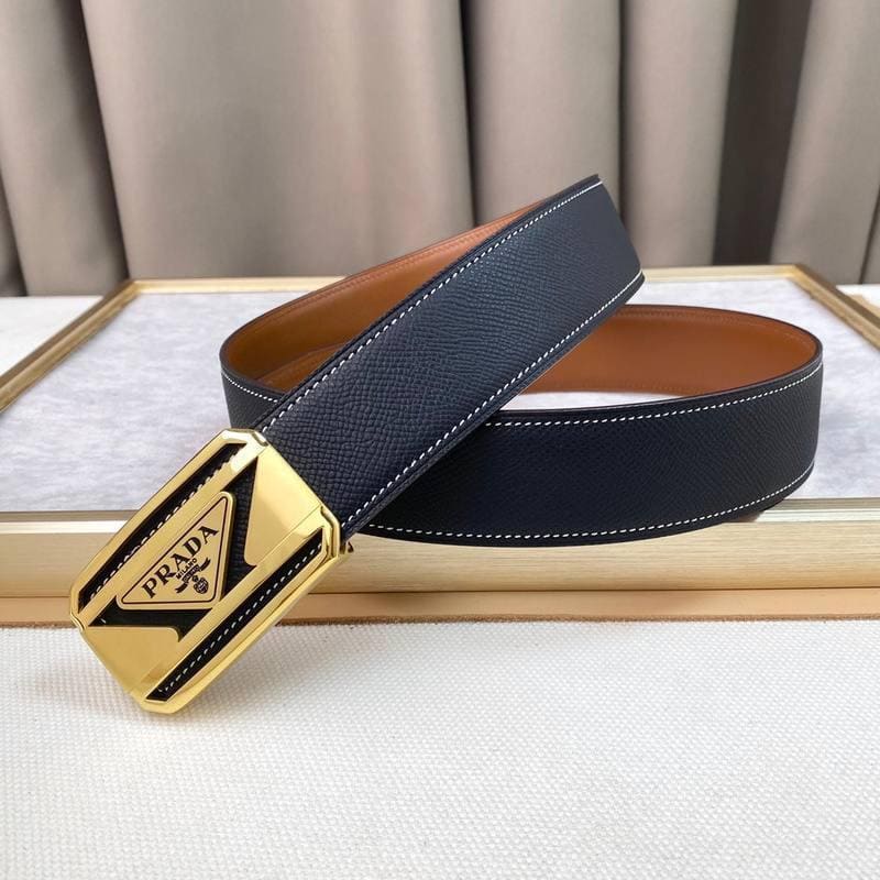 Prada Leather Belt Brushed Golden Buckle 'Black' | Banlieue91