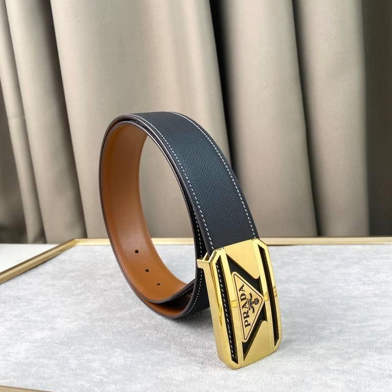 Prada Leather Belt Brushed Golden Buckle 'Black' | Banlieue91