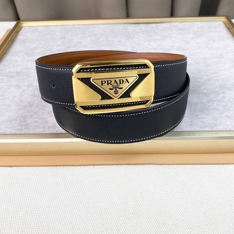 Prada Leather Belt Brushed Golden Buckle 'Black' | Banlieue91