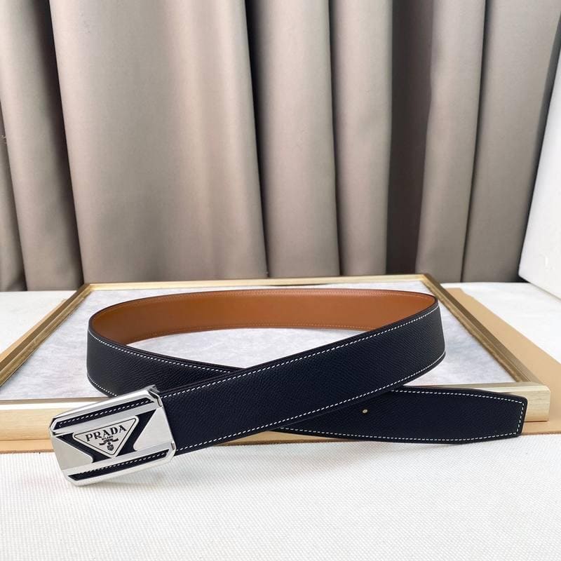 Prada Leather Belt Brushed Silver Buckle 'Black' | Banlieue91