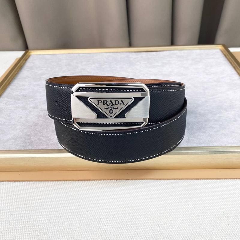 Prada Leather Belt Brushed Silver Buckle 'Black' | Banlieue91