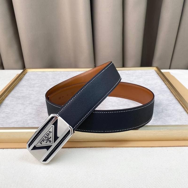 Prada Leather Belt Brushed Silver Buckle 'Black' | Banlieue91