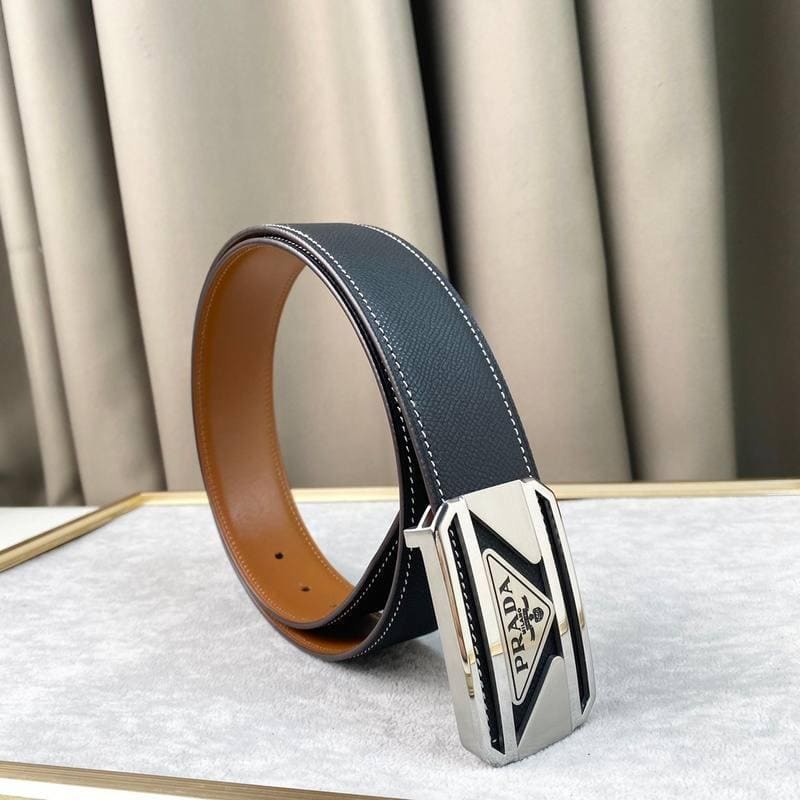 Prada Leather Belt Brushed Silver Buckle 'Black' | Banlieue91
