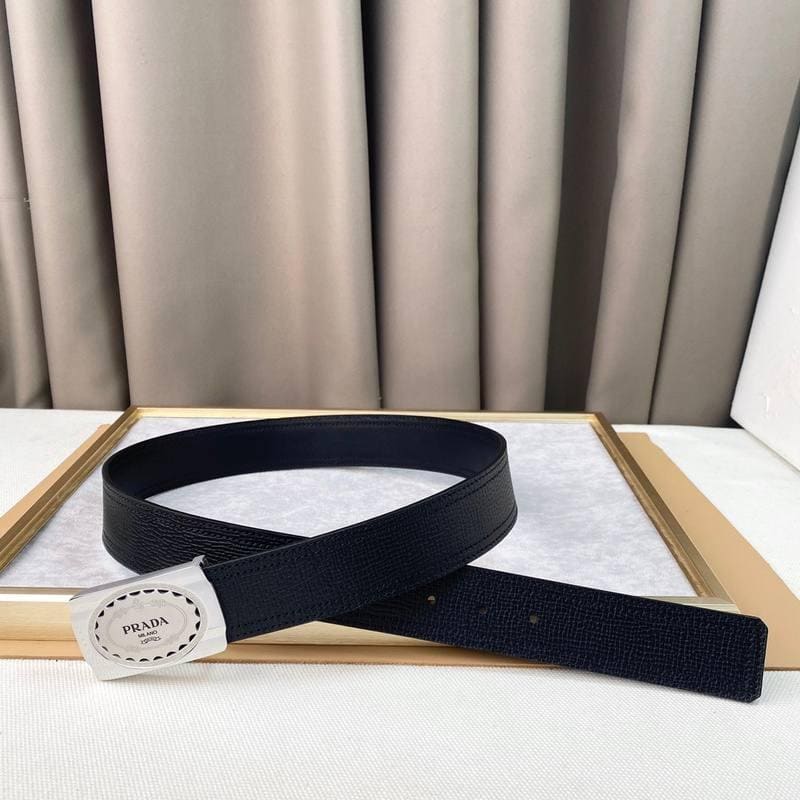 Prada Leather Belt Brushed Silver Buckle 'Black' | Banlieue91