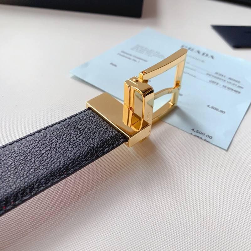 Prada Leather Reversible Belt With Triple Bucles 'Red/Black' | Banlieue91