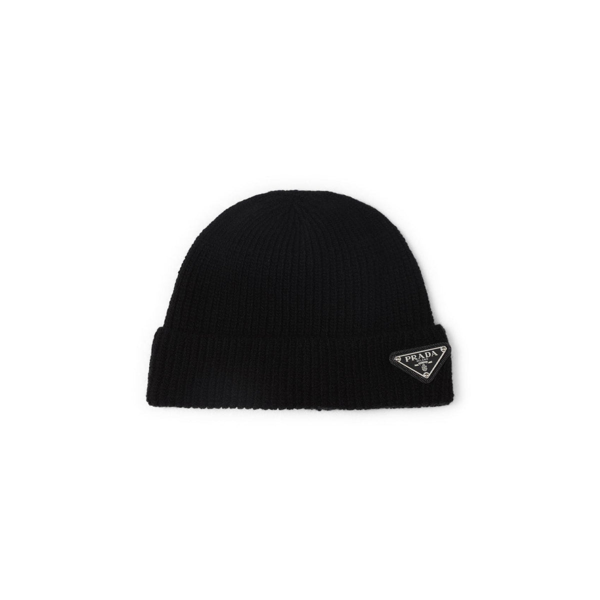 PRADA Ribbed Wool and Cashmere Beanie with Triangle Logo | Banlieue91