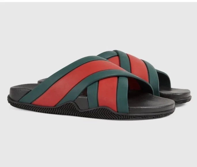 Gucci Blue and Red Agrado Slip-On Sandals