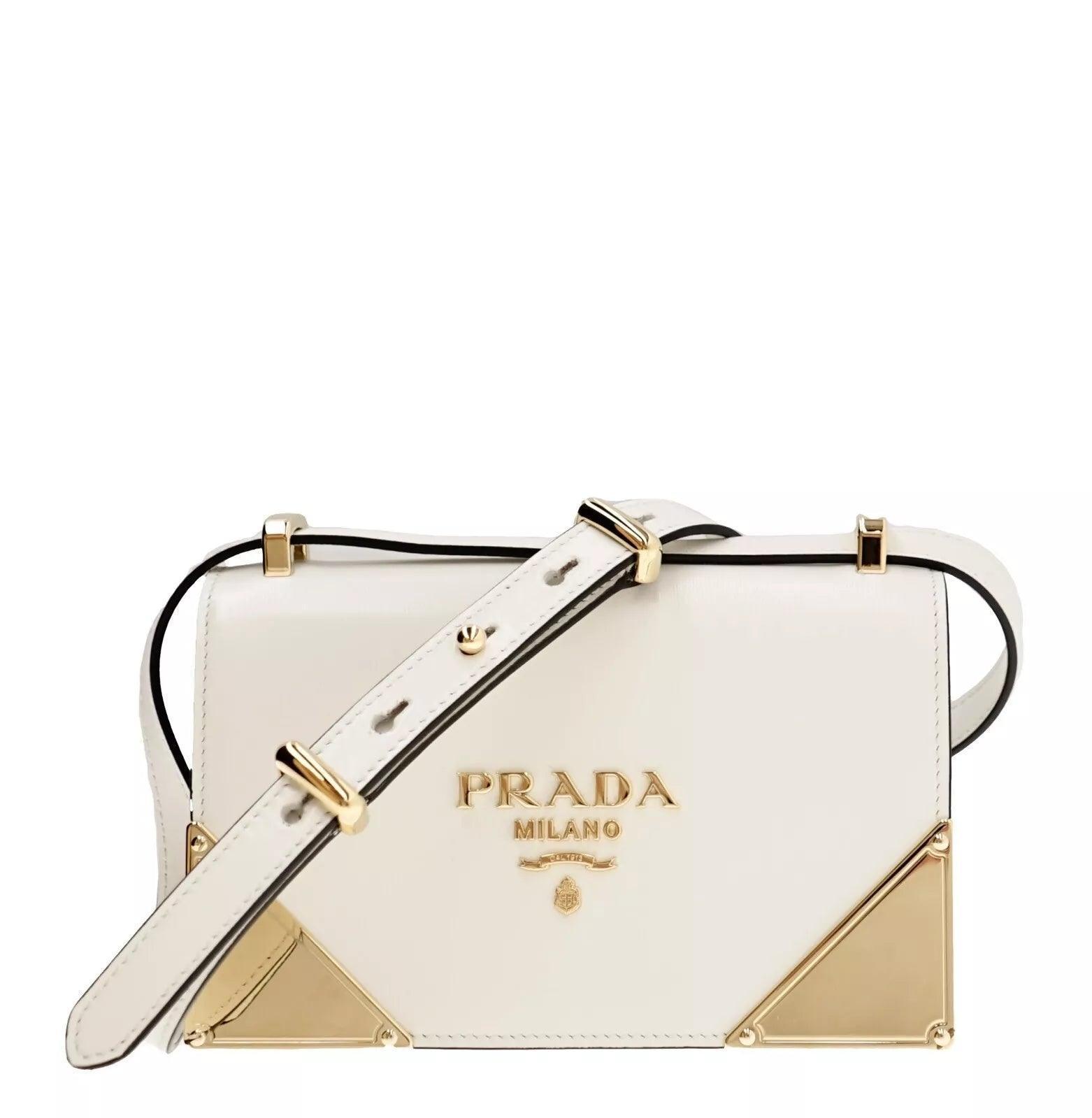 Prada Crossbody Shoulder Bag Box Calf White Leather - Banlieue91