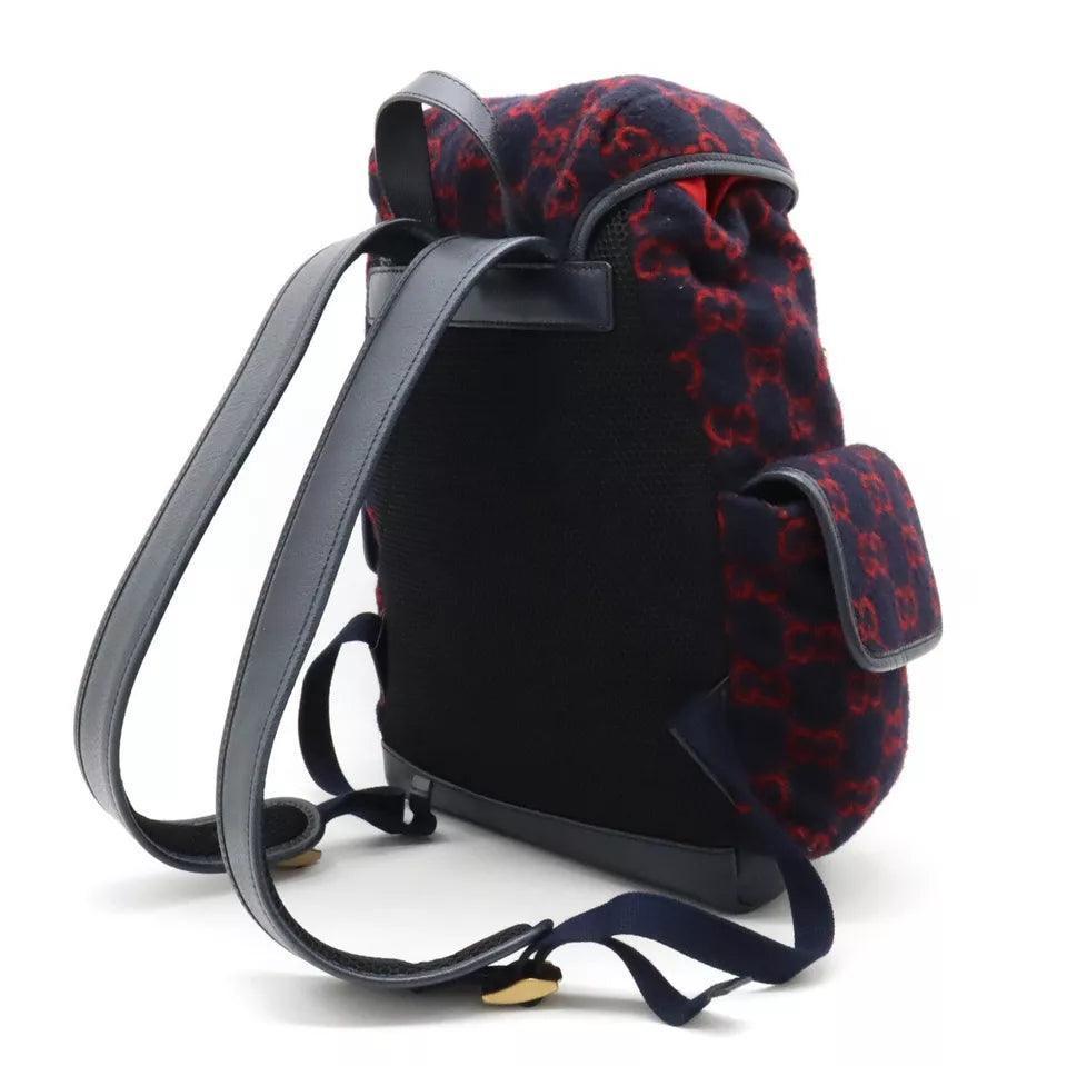 Gucci Covered Wool GG Monogram Small Double Buckle Backpack Navy Red - Banlieue91