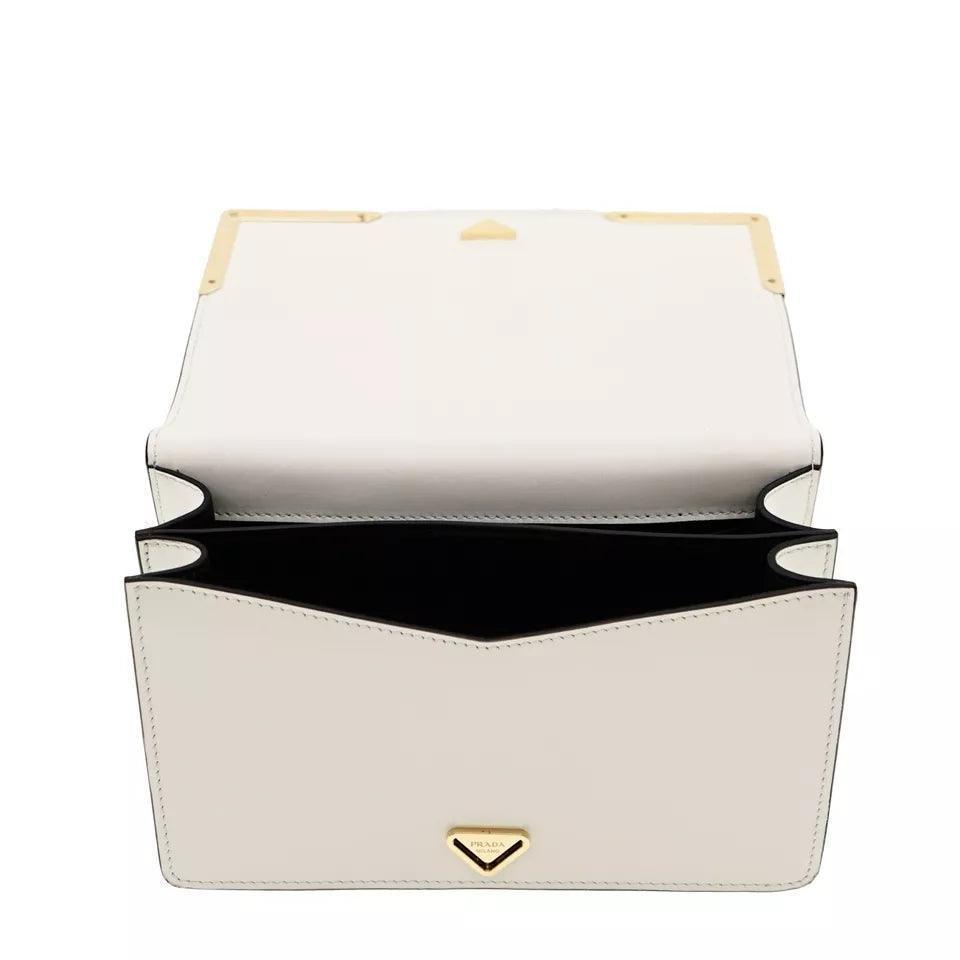 Prada Crossbody Shoulder Bag Box Calf White Leather - Banlieue91