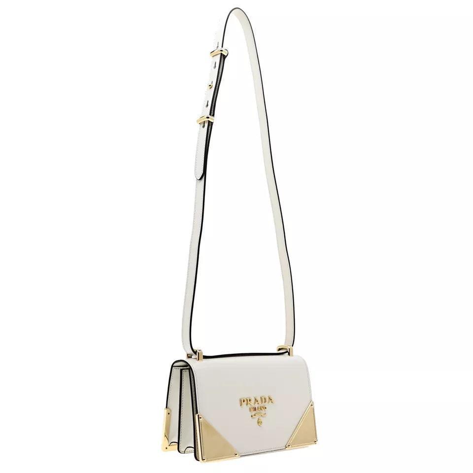 Prada Crossbody Shoulder Bag Box Calf White Leather - Banlieue91