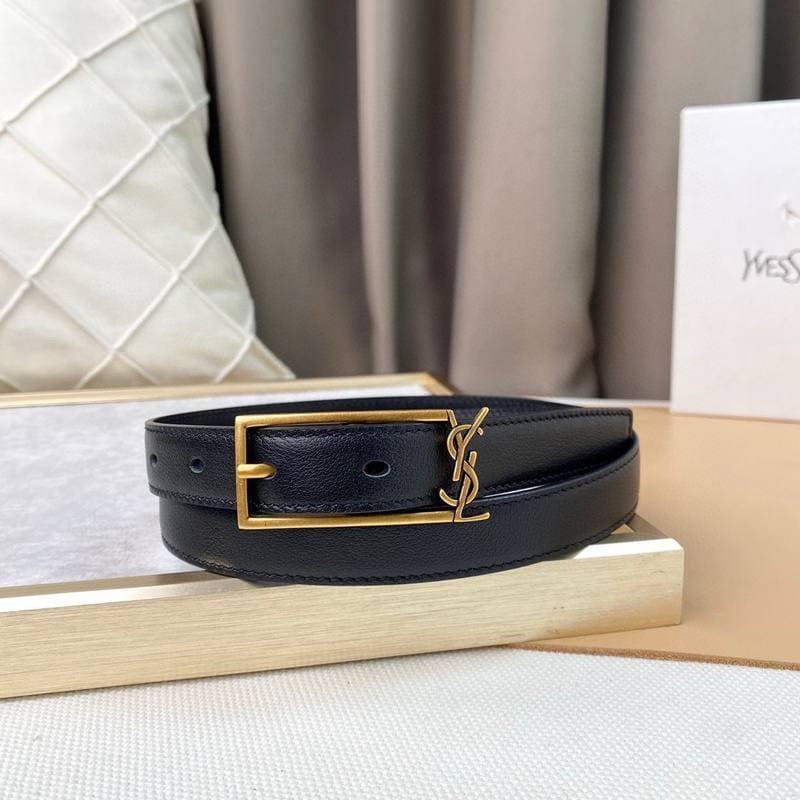Saint Laurent Classic Monogram Square Buckle Belt Embossed Leather | Banlieue91