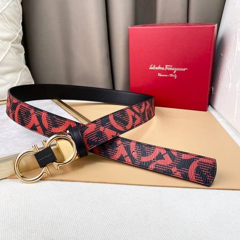 Salvatore Ferragamo Adjustable & Reversible Logo All Over Men Belt 'Red/Black' | Banlieue91